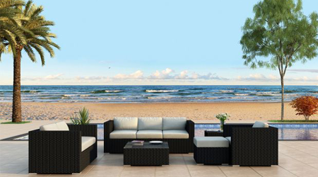 outdoor furniture on a beach patio