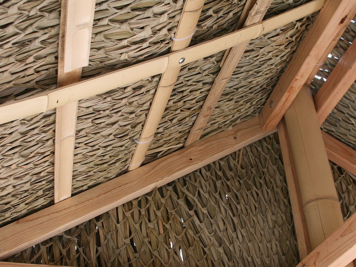 bamboo slats and mexican thatch roof underside