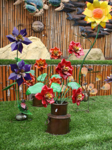 outdoor flower art on display
